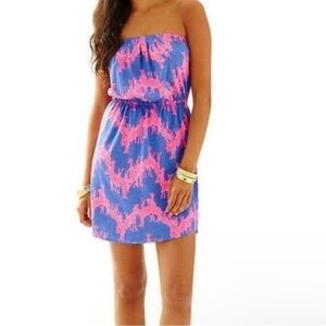 Women’s Lilly Pulitzer pink and blue giraffe printed strapless mini dress XXS